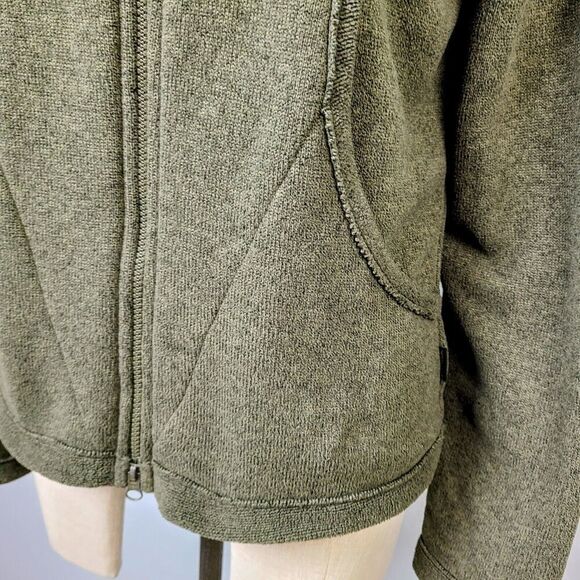 Prana Jacket L Olive Green Stretch Knit Full Zip Collared Pockets Warm - Picture 4 of 8
